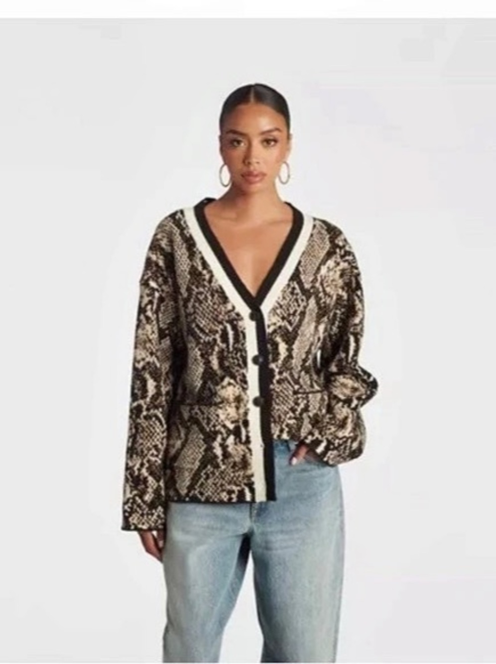 NWT KBB by KAHLANA Women’s Snake Print “The Slouchy Cardigan Sweater” Size L